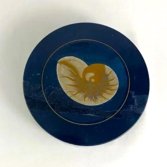 Otagiri Other - Nautilus Shell Blue Vintage Coasters with Holder Japanese Ocean Set of 6